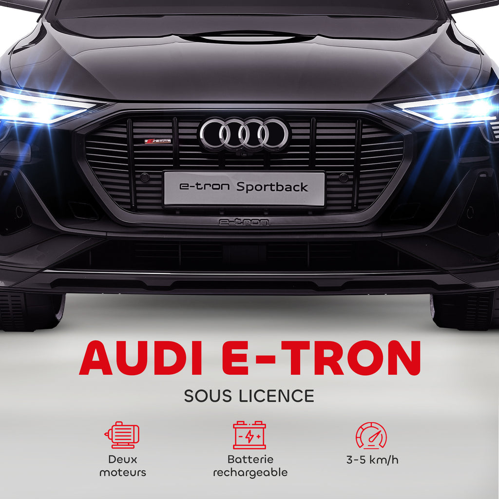 Voiture électrique enfants sous Licence Audi e-tron Sportback, véhicule électrique 12V Max. 5 Km/h avec télécommande 2,4G, phares LED, musique, klaxon, port USB, MP3, noir-3
