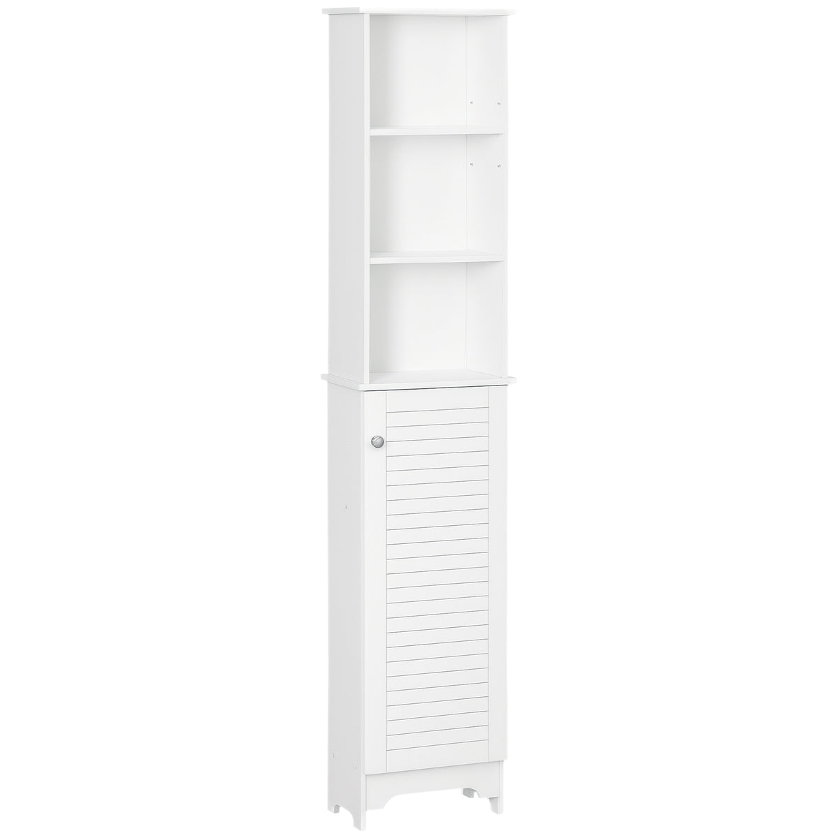 Meuble Colonne Salle de Bain 3 niches Placard Porte persienne 3 étagères MDF Panneaux de Particules Blanc-0