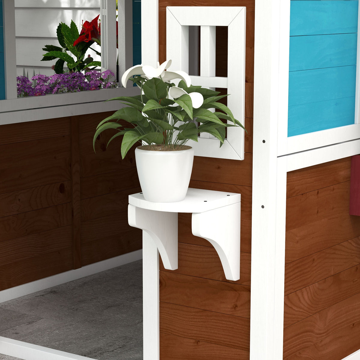 Cabane enfant extérieur maison enfant extérieure avec porte fenêtres et jardinières 114 x 126,4 x 135 cm Marron-7