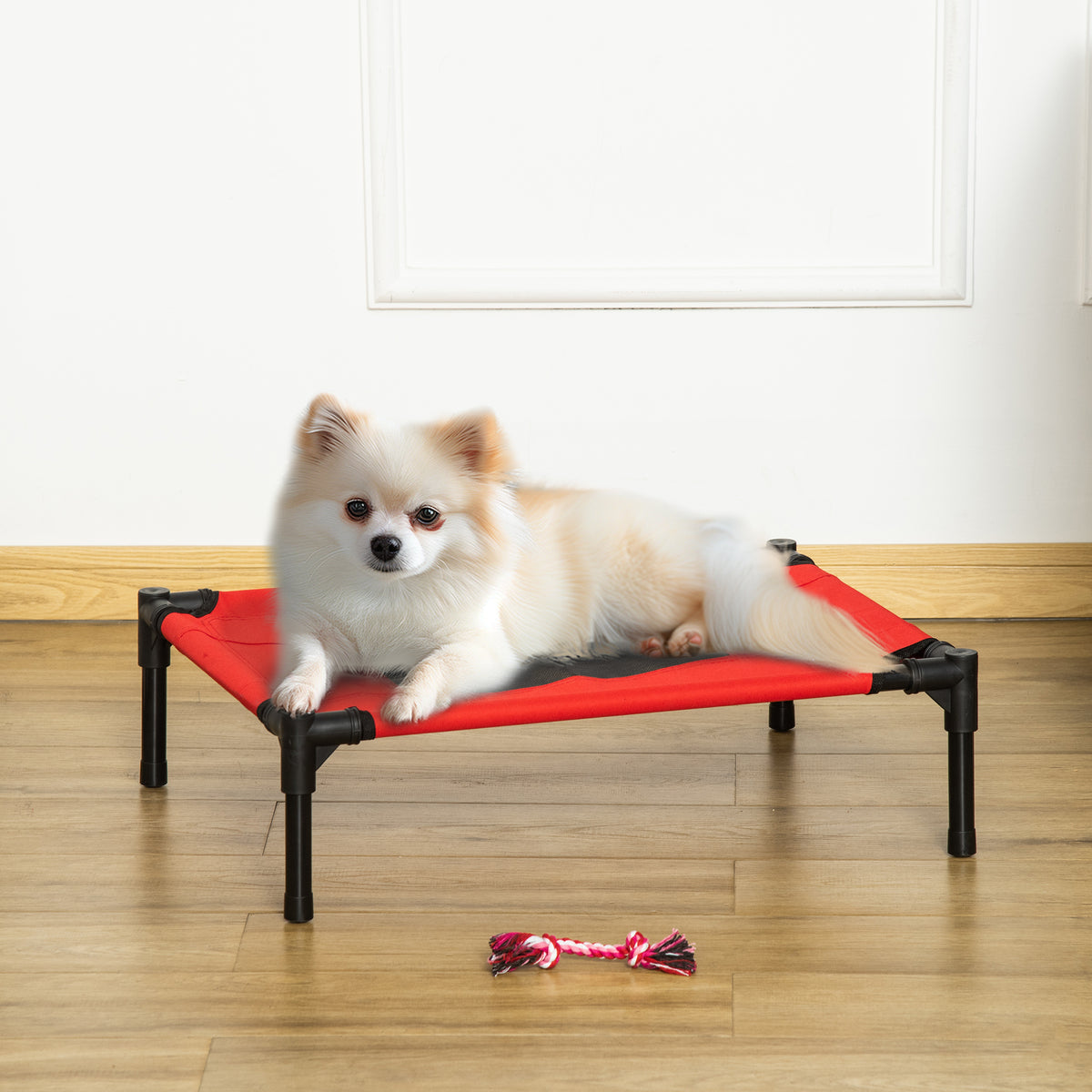Lit surélevé pour chiens chats animaux de compagnie tissu oxford textilène micro-perforé 61 x 46 x 18 cm rouge et noir-1
