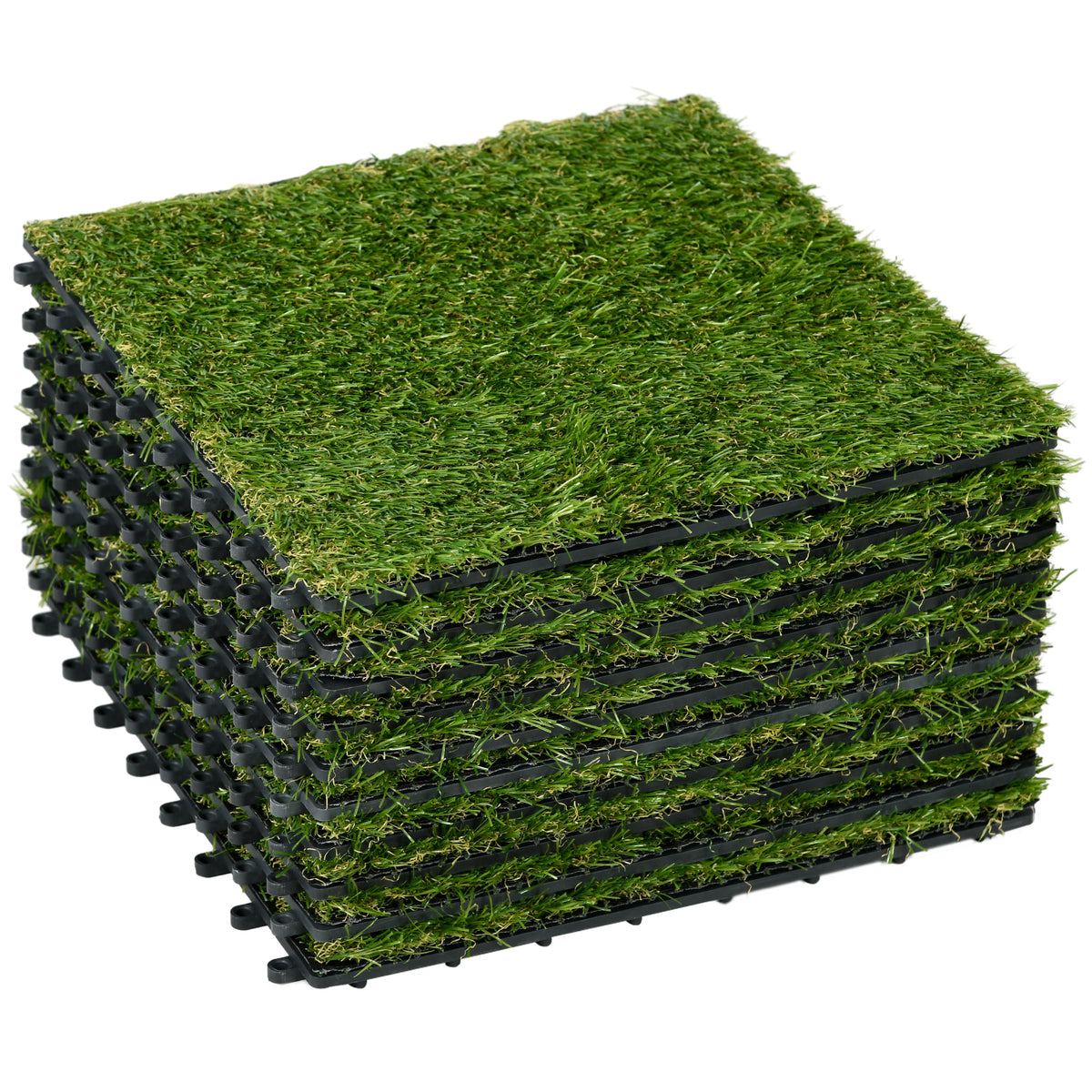 Gazon synthétique Artificiel Set de 10 Dalles Carreaux 30 x 30 cm épaisseur Confort 3,5 cm à emboîter Vert-0