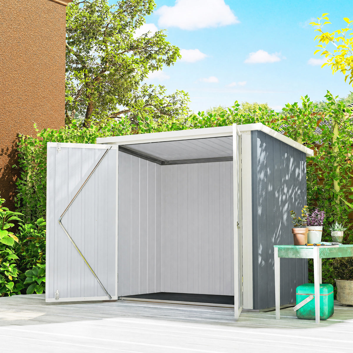 Abri de Jardin cabane de jardin 1,09 m² 2 Portes verrouillables 147 x 86 x 134 cm tôle d'acier Gris clair Blanc-1
