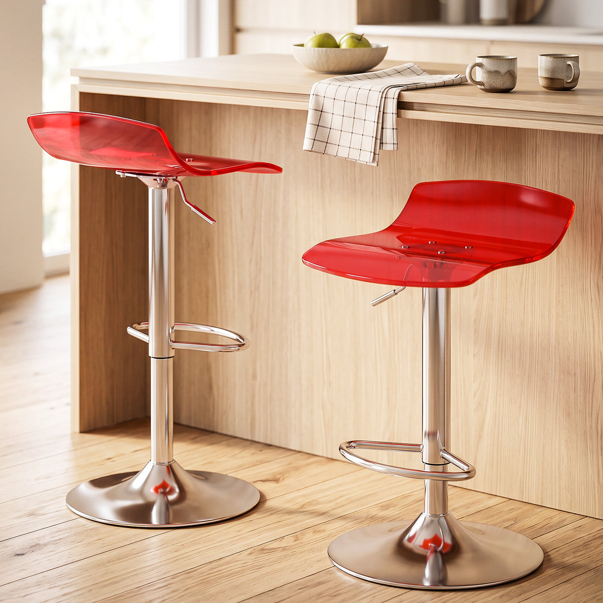Lot de 2 tabourets de bar design contemporain pivotant 360° hauteur réglable avec repose-pieds 39x39x67-87cm rouge-8