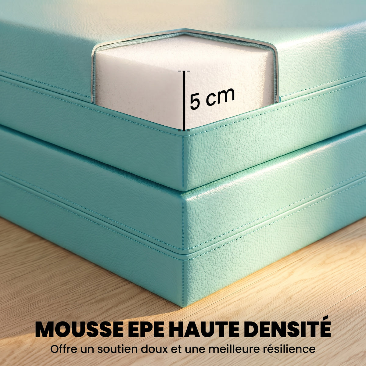Tapis de gymnastique pliable portable, tapis de sport épais en 4 parties avec poignées, 180 x 60 x 5 cm, vert et violet-3
