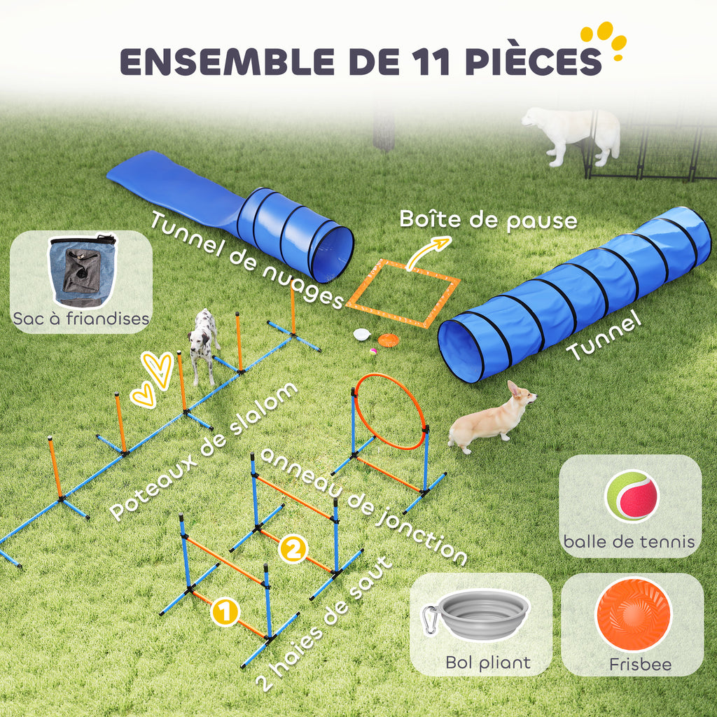 Ensemble d'Agilité pour Chien 11 Pièces, Parcours d'Obstacle avec 2 Tunnels, Sauts Ajustables, Orange et Bleu-3