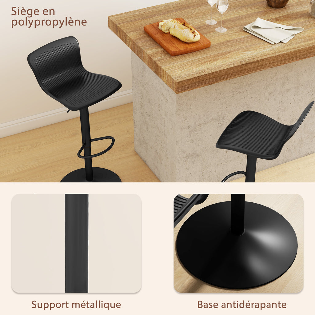 Lot de 2 tabourets de bar, chaises de bar réglable en hauteur, dossier et repose-pieds, 38,5x40x76,5-97,5cm, noir-5