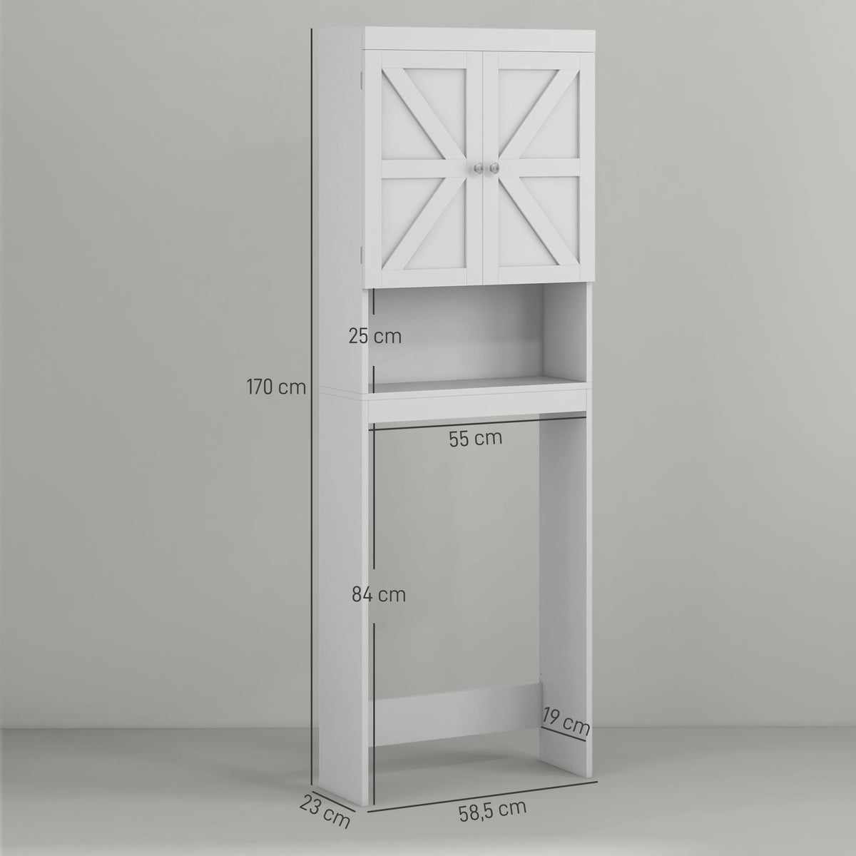 Armoire de rangement dessus des toilettes, meuble de salle de bain placard 2 portes étagère 58,5L x 23l x 170H cm blanc-2