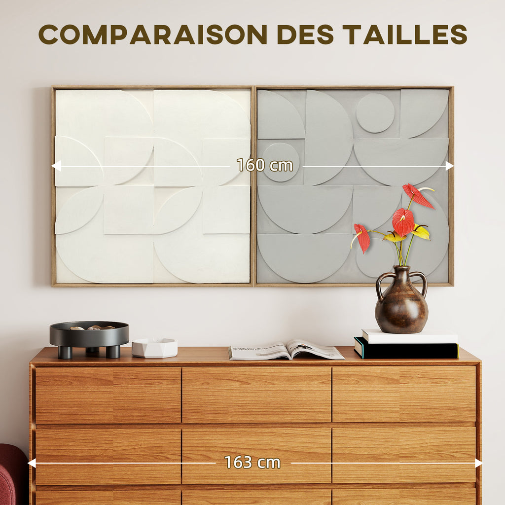 Lot de 2 tableaux abstraits 3D, décoration murale en bois géométrique, pour salon, chambre, bureau, 80 x 80 cm, blanc-6