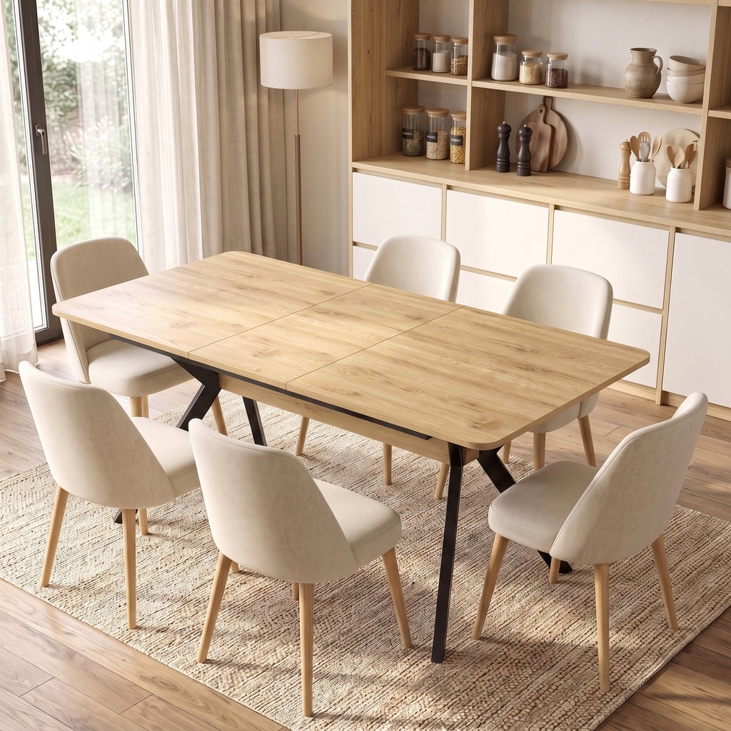 Table à Manger Extensible pour 4 à 6 Personnes, 130-170 cm, Table de Cuisine Rectangulaire, Bords Arrondis, Chêne-1