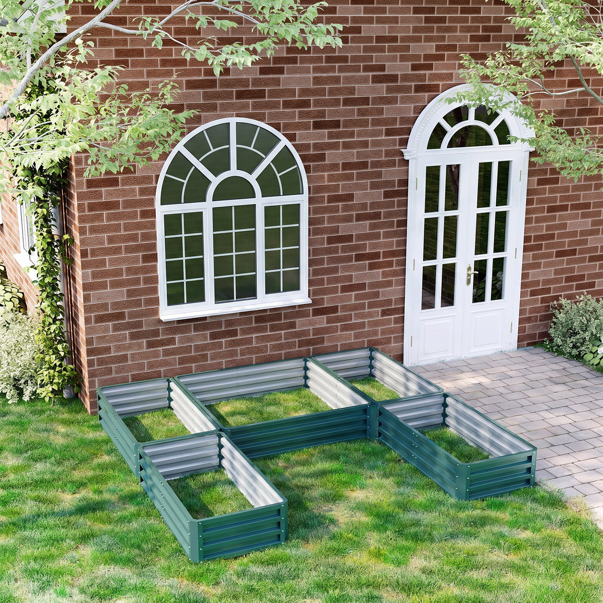 Jardinière carré potager de jardin en acier modulable ensemble de 5 jardinières pour légumes, plantes, fleurs, vert-1