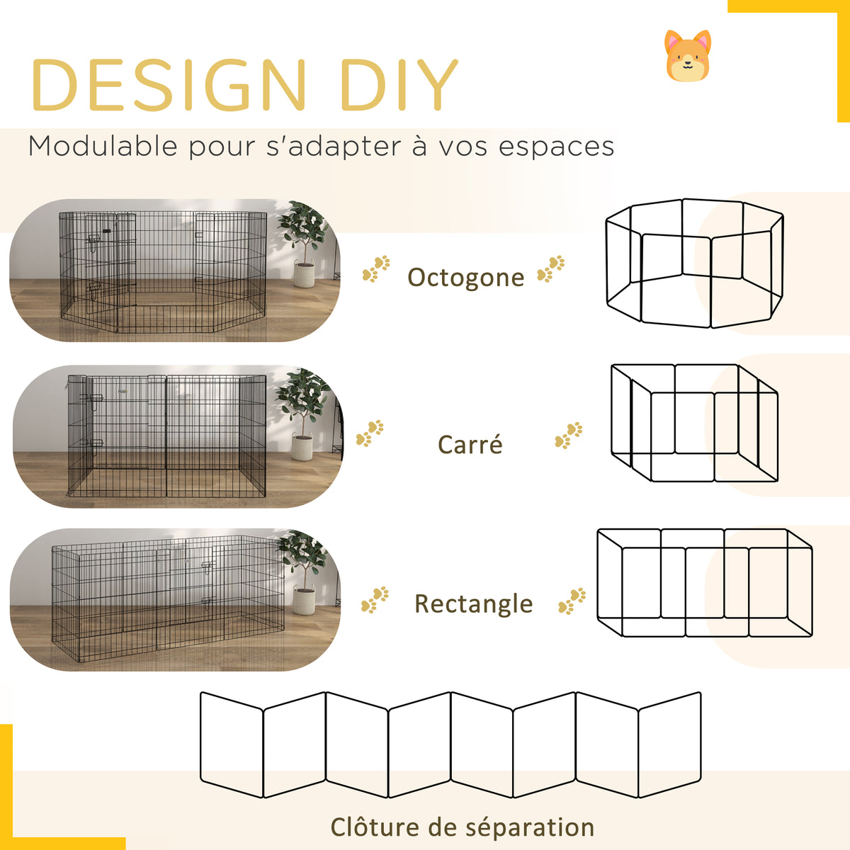 Parc enclos modulable pour chiens lapins rongeurs clôture pour petits animaux intérieur et extérieur 61 x 76 cm noir-3