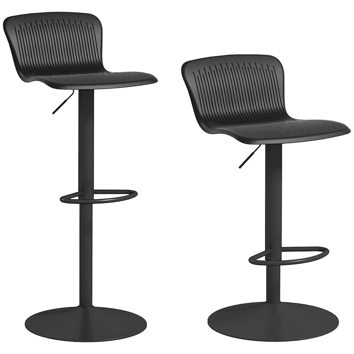 Lot de 2 tabourets de bar, chaises de bar réglable en hauteur, dossier et repose-pieds, 38,5x40x76,5-97,5cm, noir-0