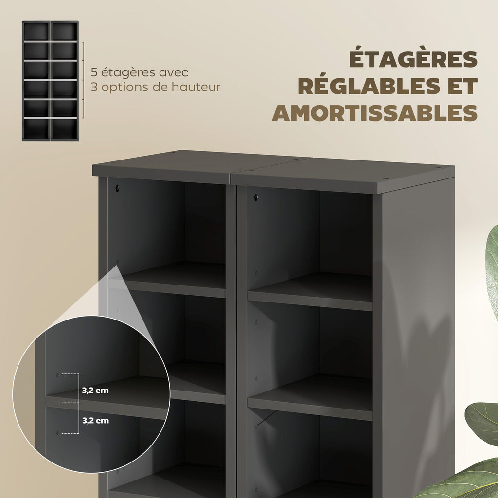 Lot de 2 étagères colonnes armoire de rangement CD-DVD 12 compartiments 21 x 22,5 x 88,5 cm capacité 204 CD noir-5