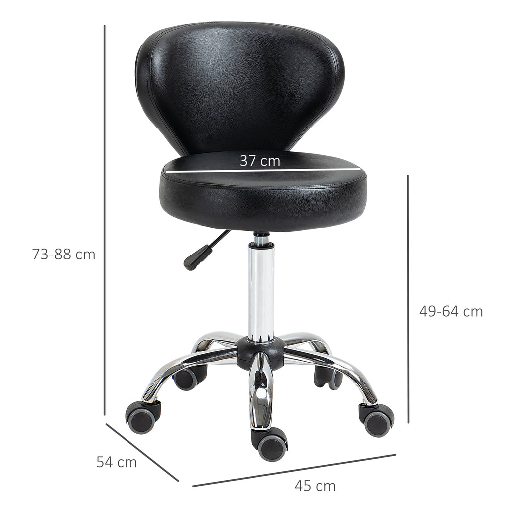 Tabouret à roulettes, tabouret de massage en PU avec hauteur réglable 73-88cm et dossier, chaise de travail pivotant 360°, cadre en acier, pour salon de massage, tatouage, clinique, spa, noir-2