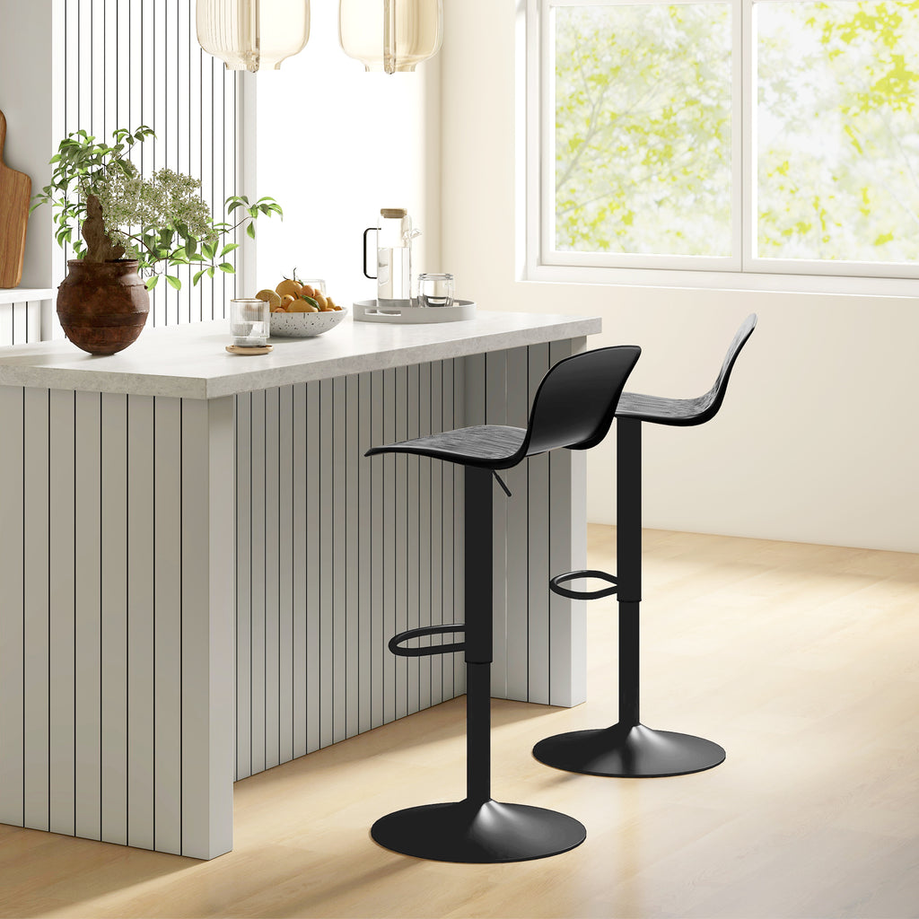 Lot de 2 tabourets de bar, chaises de bar réglable en hauteur, dossier et repose-pieds, 38,5x40x76,5-97,5cm, noir-9