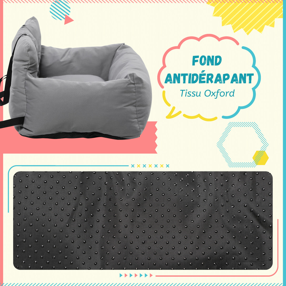Siège d'auto pour animaux de compagnie sac de transport chien et chat rembourré de coton PP épais sûr et confortable fond antidérapant 50 x 54 x 33 cm gris foncé-3