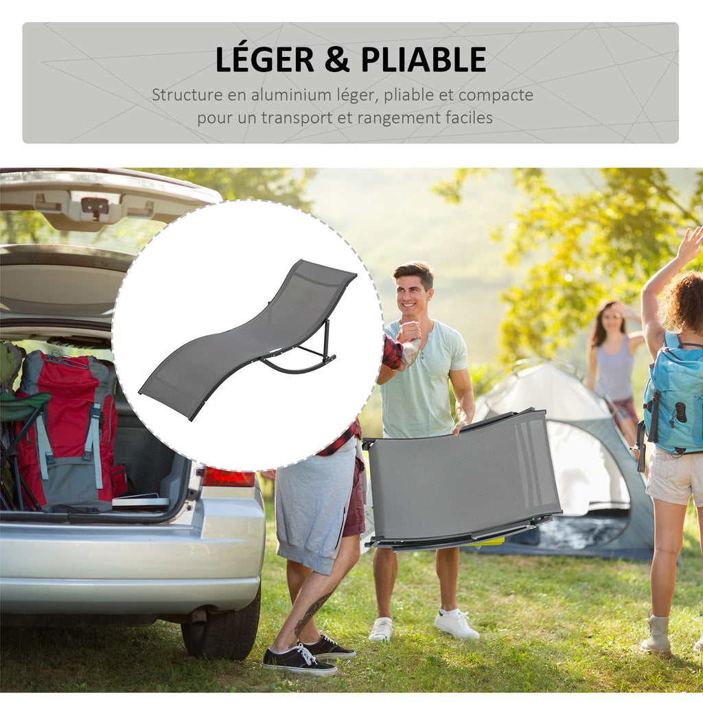 Lot de 2 bains de soleil pliables, chaise longue jardin extérieur en aluminium et textilène anthracite-6