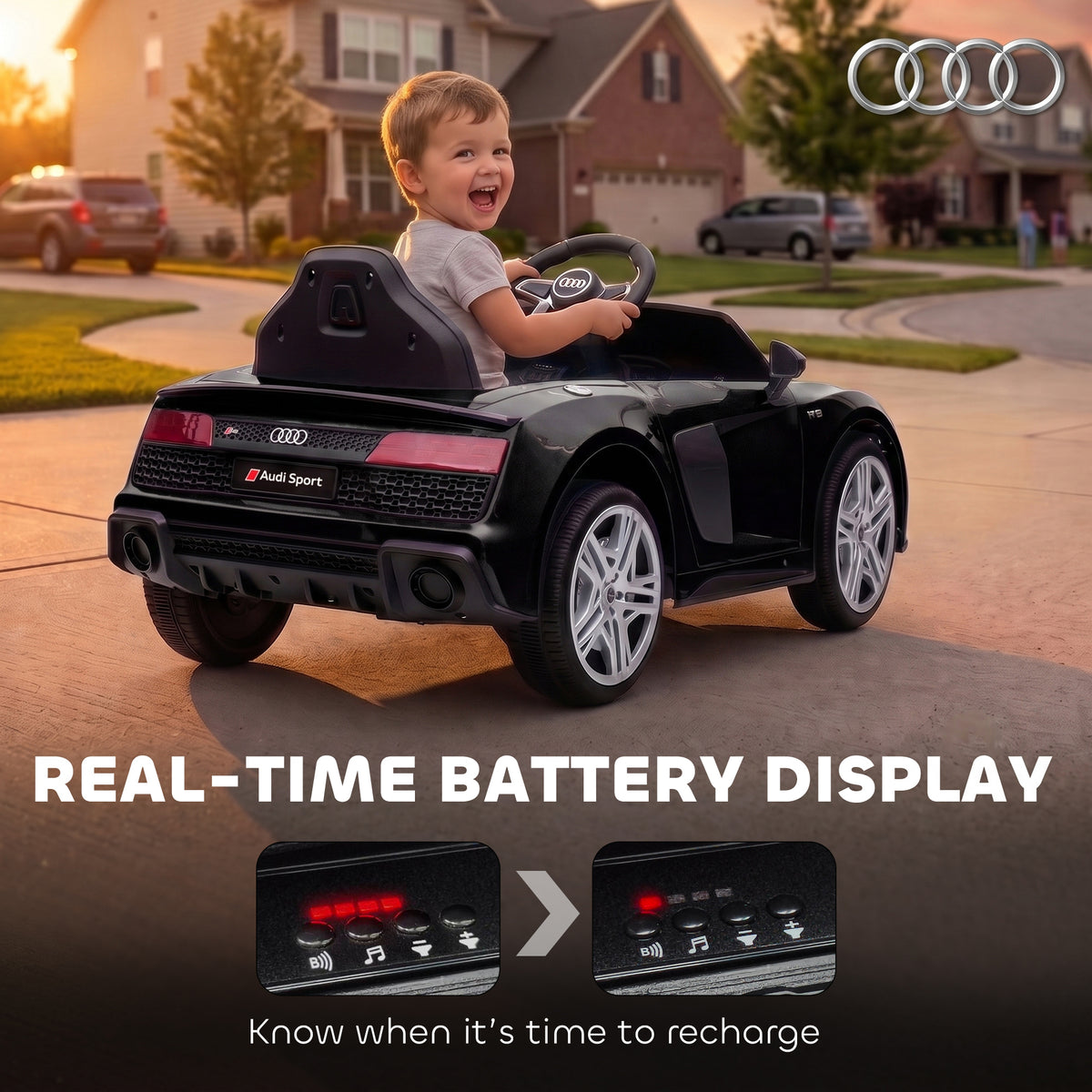 Voiture Électrique Enfants 12V Audi R8 Spyder, Véhicule Électrique, 2 Moteurs, Télécommande 2,4G, Batterie Lithium, Noir-7