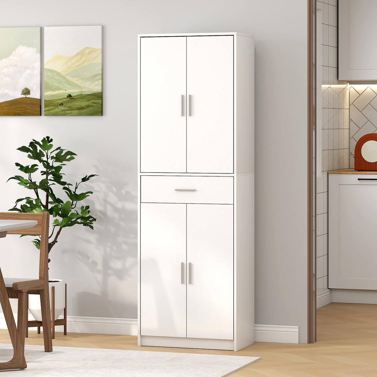 Armoire de cuisine moderne avec placards à portes, étagères réglables et tiroir, 60 x 35 x 180 cm, blanc-6
