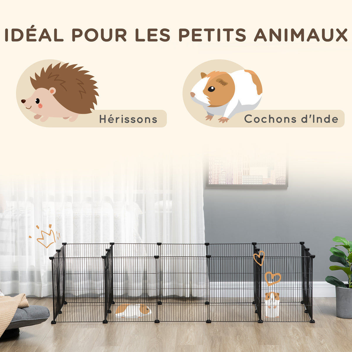 Lot de 2 enclos parc modulable pour petits animaux lapins rongeurs chiots 36 panneaux en fil d'acier 4 portes noir-3