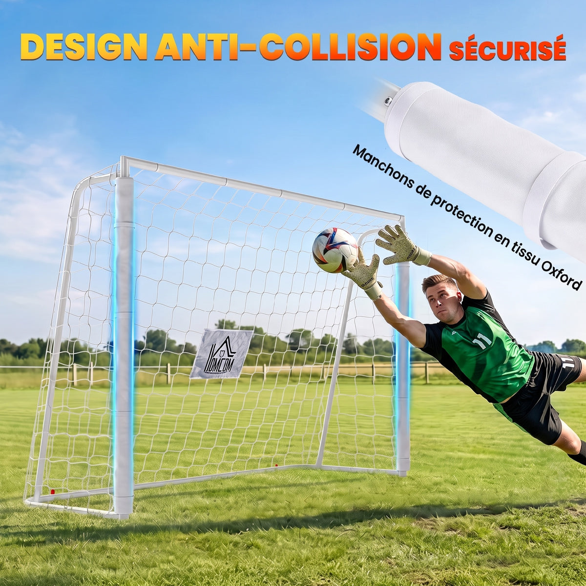 But de football - cage de foot - but d'entrainement dim. 186L x 62l x 123H cm - châssis métal filet PE - piquets & outil inclus - blanc-4