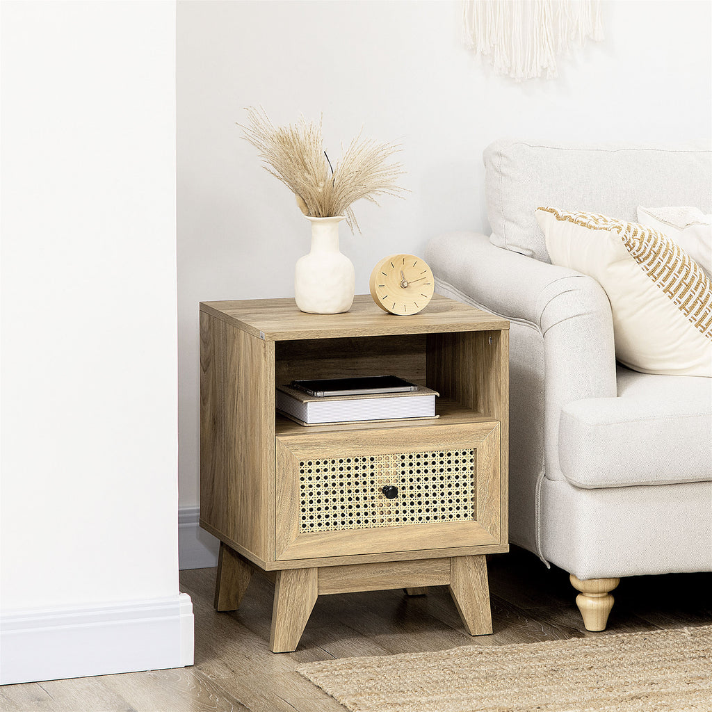 Table de chevet  table de nuit avec tiroir porte cannage et niche vintage 45 x 39 x 56,5 cm-1