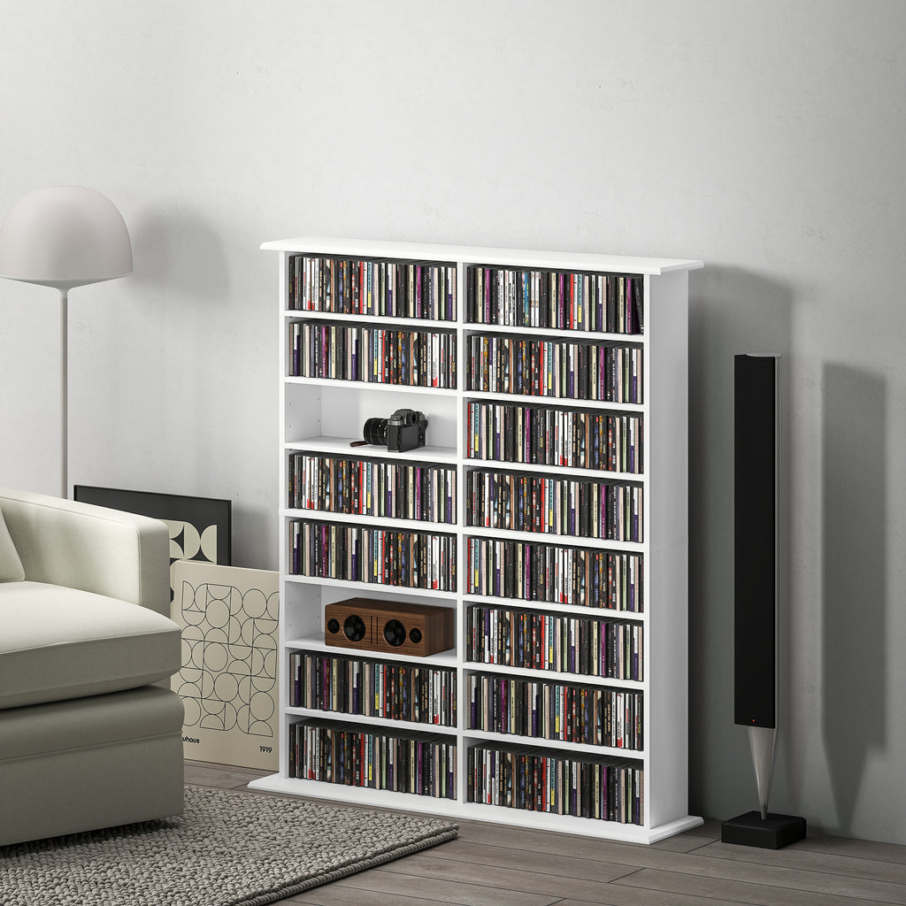 Rangements pour CD et DVD avec 16 compartiments et 12 étagères réglables, capacité max. 720 CD/396 DVD et Blu-ray, blanc-9