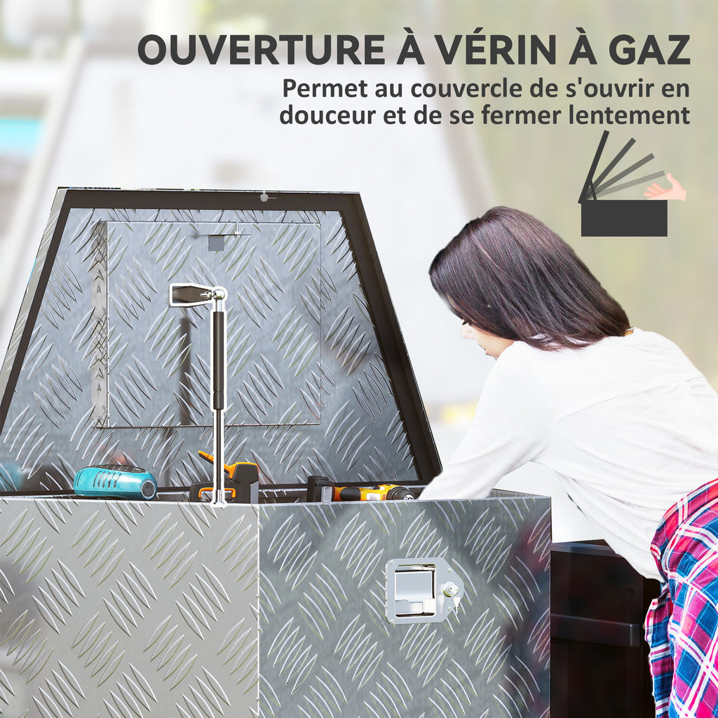 Boîte à outils pour remorque boîte de rangement en aluminium verrouillable en forme trapézoïdal 73,7 x 41 x 46 cm argent-6