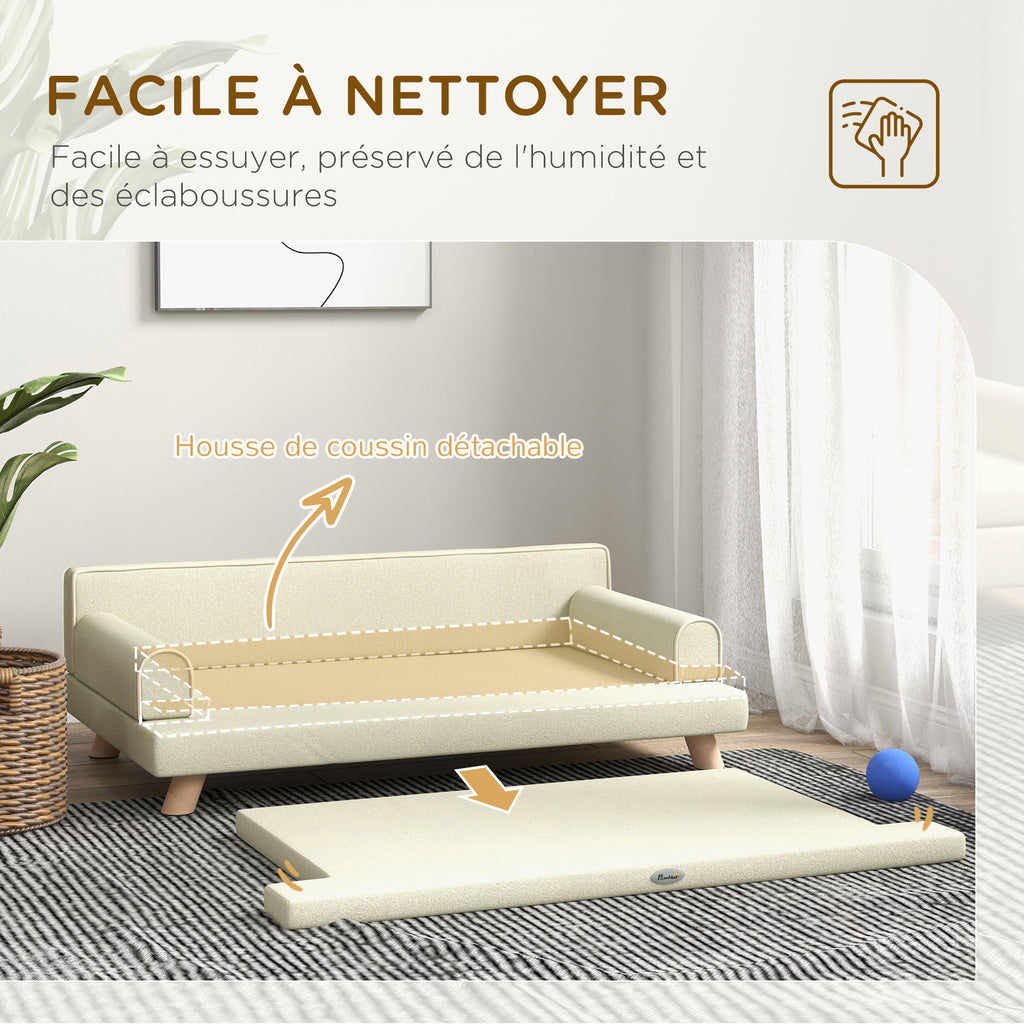 Canapé pour chien chat design scandinave coussin moelleux amovible pieds bois massif 100 x 62 x 32 cm beige-4