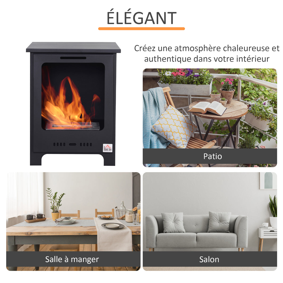 Cheminée bioéthanol sur Pieds brûleur 0,9 L, 3h de durée de combustion Style néo-rétro poêle dim. 40L x 30l x 50H cm Couverture 20-25 m² Noir-5