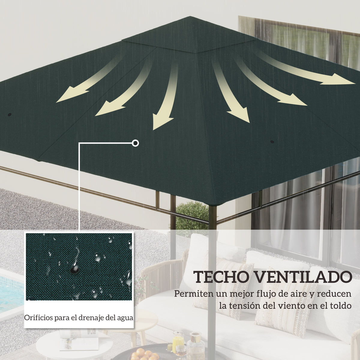 Toile de rechange pour pavillon tonnelle tente toit de remplacement gazebo de jardin tissu polyester 180 g/m²-3