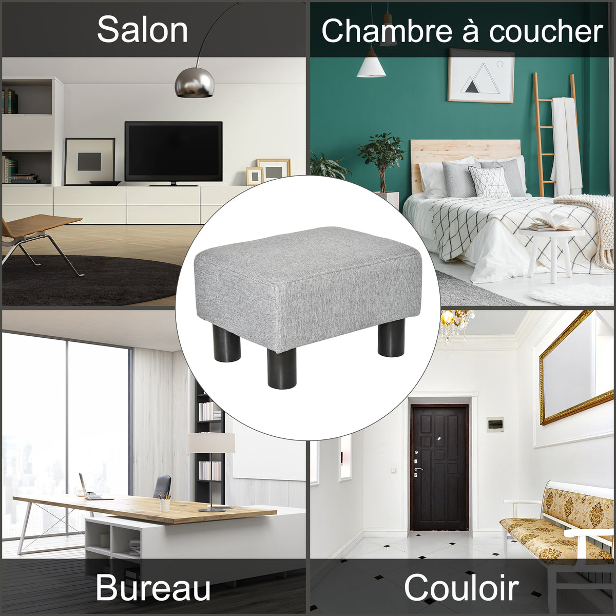 Pouf repose-pied tabouret bas en tissu de lin capacité de charge 110 Kg 40 x 30 x 24 cm gris-6