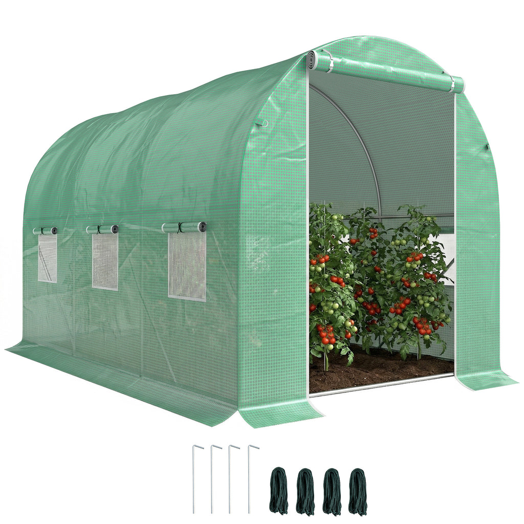Serre de Jardin Tunnel Surface Sol 6 m² 3L x 2l x 2H m acier Porte zippée 6 fenêtres enroulables Vert-0