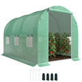 Serre de Jardin Tunnel Surface Sol 6 m² 3L x 2l x 2H m acier Porte zippée 6 fenêtres enroulables Vert-0