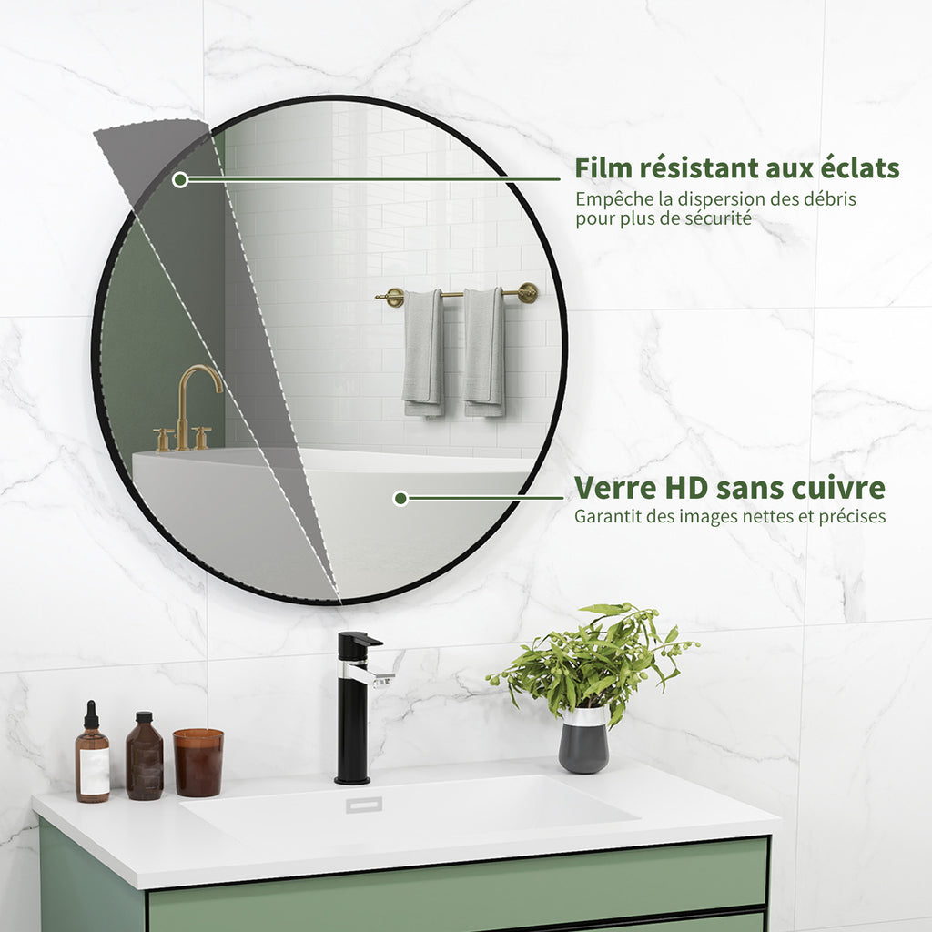 Miroir rond miroir salle de bain cadre en métal facile à installer, pour chambre, salon, entrée, Ø 70 x 2,5 cm noir-4