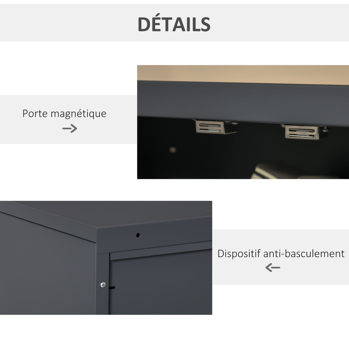 Armoire de bureau à 3 niveaux, meuble de rangement bureau métallique avec 2 portes et étagères réglables-5