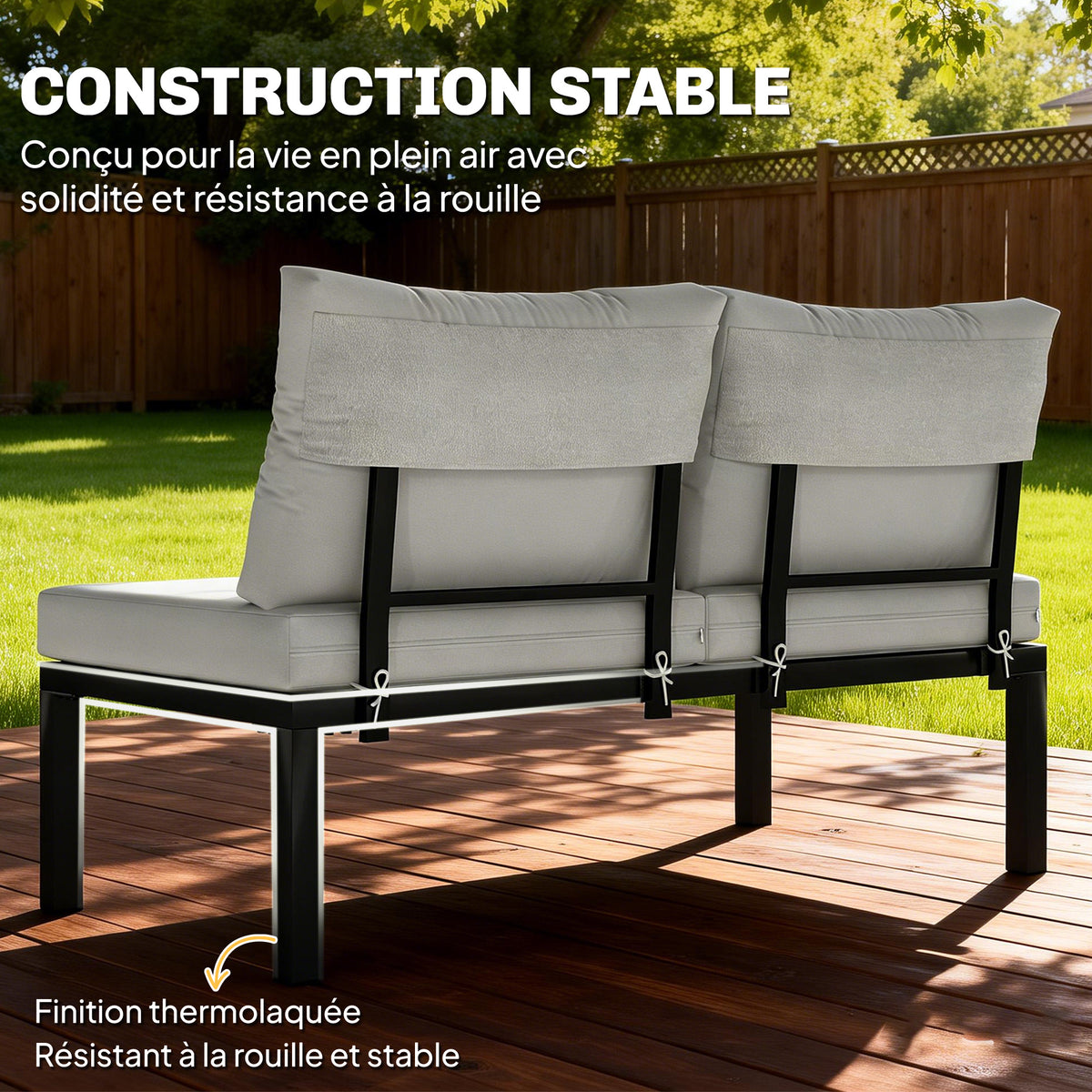 Salon de Jardin Modulaire 6 Pièces Ensemble Canapé Extérieur Transformable en Lit Table Basse et Plateaux Latéraux Gris-6