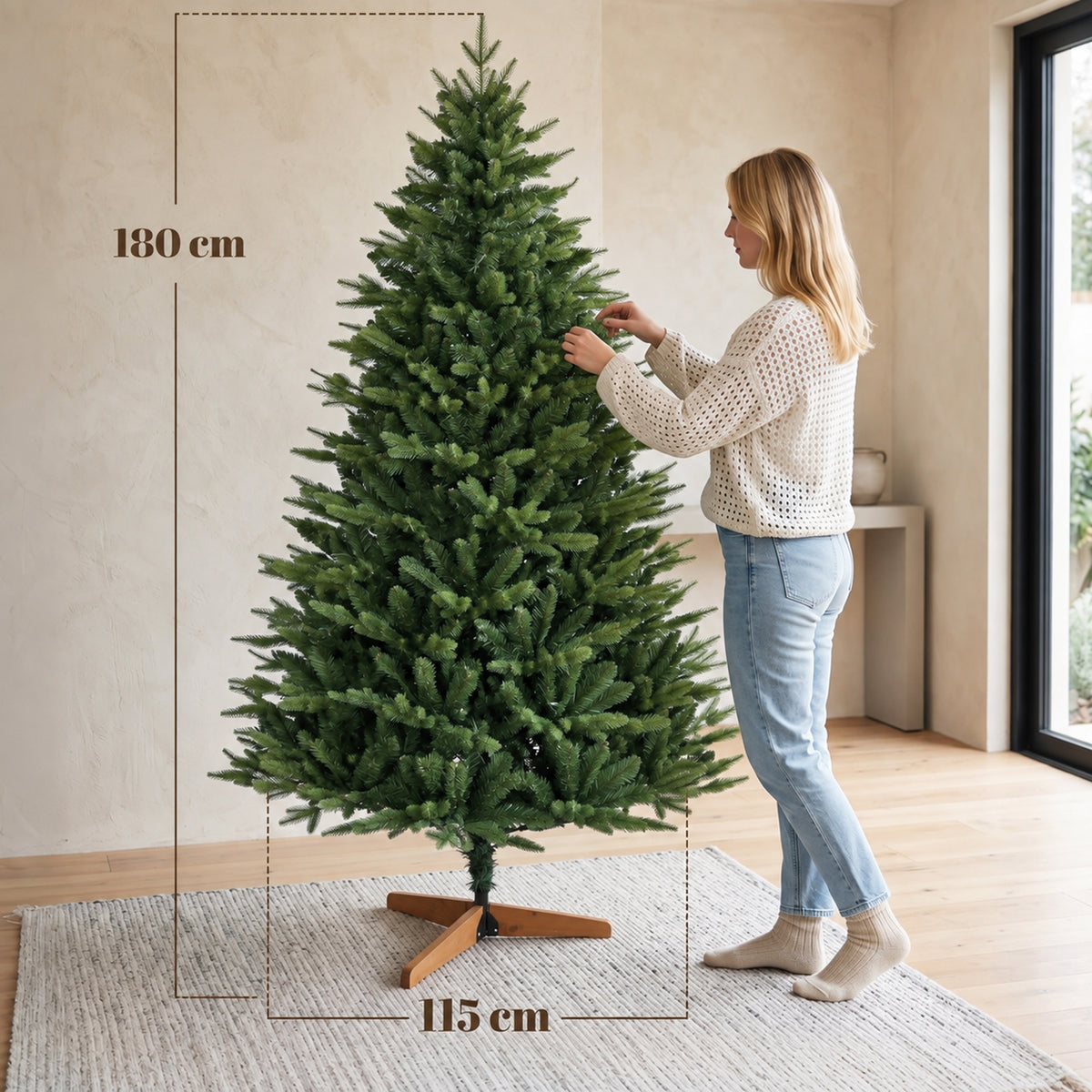 Sapin de Noël Artificiel 180 cm, Arbre de Noël avec 889 Pointes de Branches Articulées Réalistes, Support en Bois, Vert-2