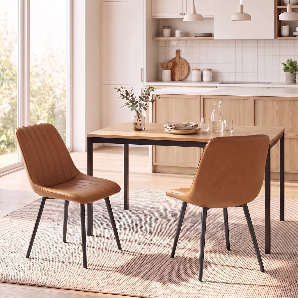 Lot de 2 Chaises de Salle à Manger Modernes, Dossier et Assise Incurvés, en Revêtement Synthétique, 51x61x78cm, Marron-1