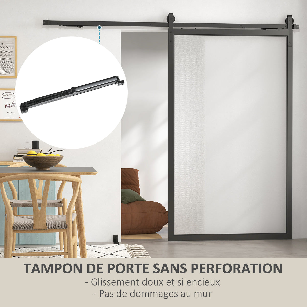 244 CM quincaillerie de porte coulissante sans perçage kit de rail pour porte de grange simple en acier noir-3