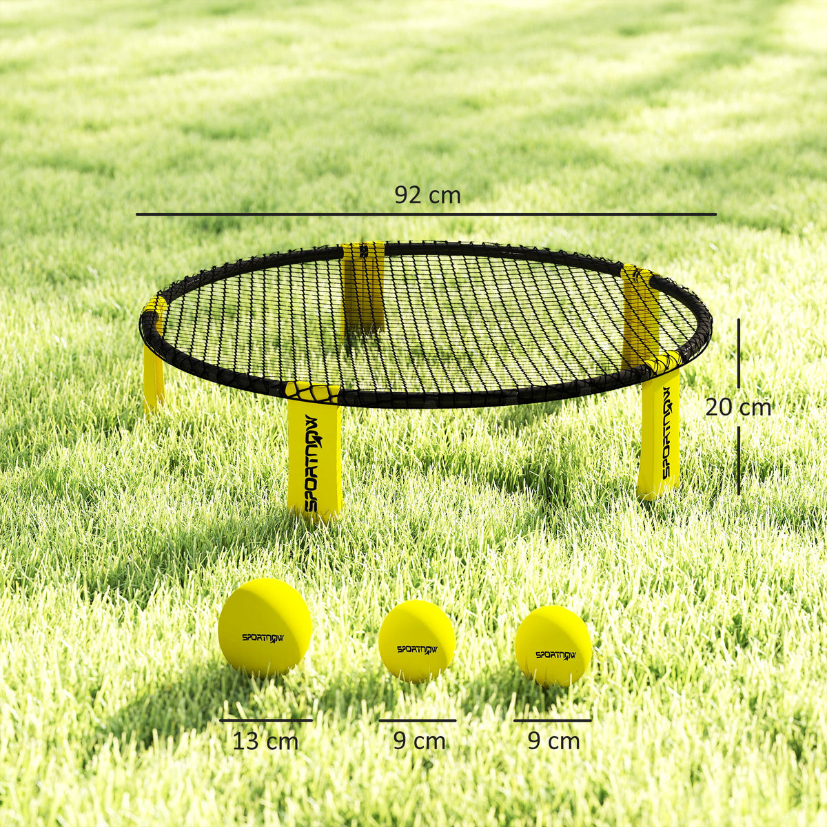 Ensemble jeu de mini-volleyball en plein air avec filet, 3 balles et pompe, portable avec sac de transport jaune-2
