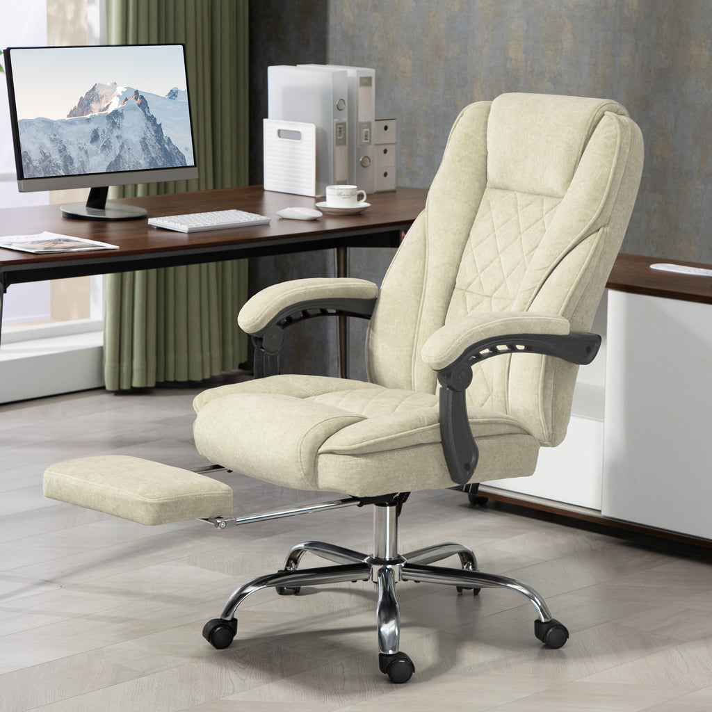 Fauteuil de bureau massant et chauffant hauteur réglable dossier inclinable télécommande repose-pieds rétractable beige-1