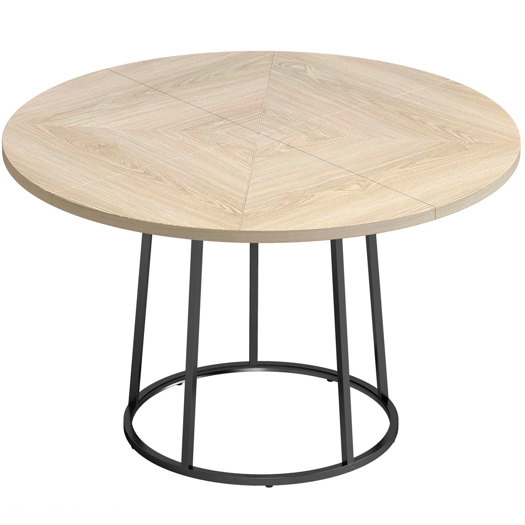 Table à Manger Ronde pour 4 à 6 Personnes, Ø 120 x 75 cm, Table de Cuisine avec Piétement Conique en Métal, Bois Naturel-0
