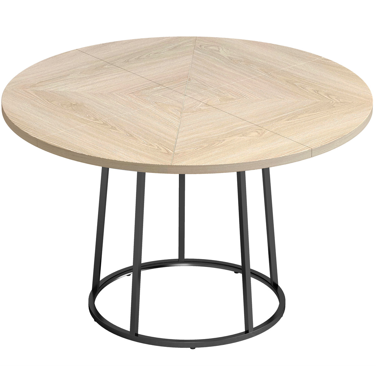 Table à Manger Ronde pour 4 à 6 Personnes, Ø 120 x 75 cm, Table de Cuisine avec Piétement Conique en Métal, Bois Naturel-0