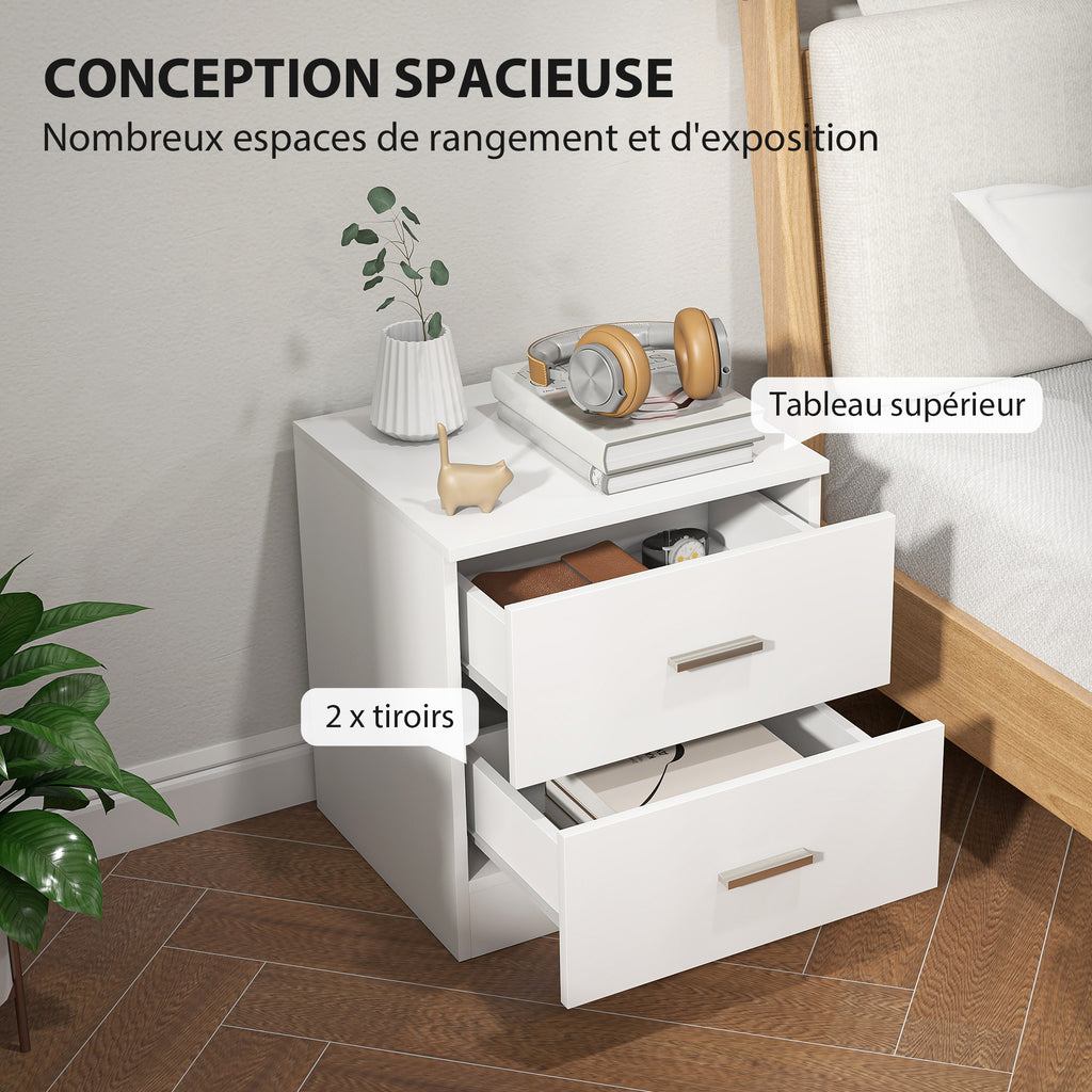 Table de chevet avec 2 tiroirs poignée en alliage d'aluminium style contemporain 45 x 39,5 x 49 cm blanc-3