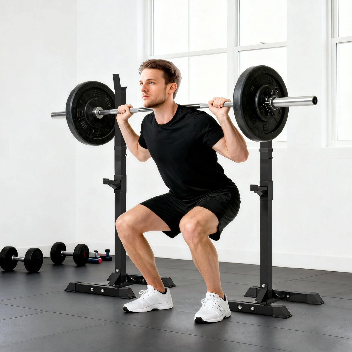 Support de musculation entrainement pour barre longue haltère charge max. 150 Kg-8
