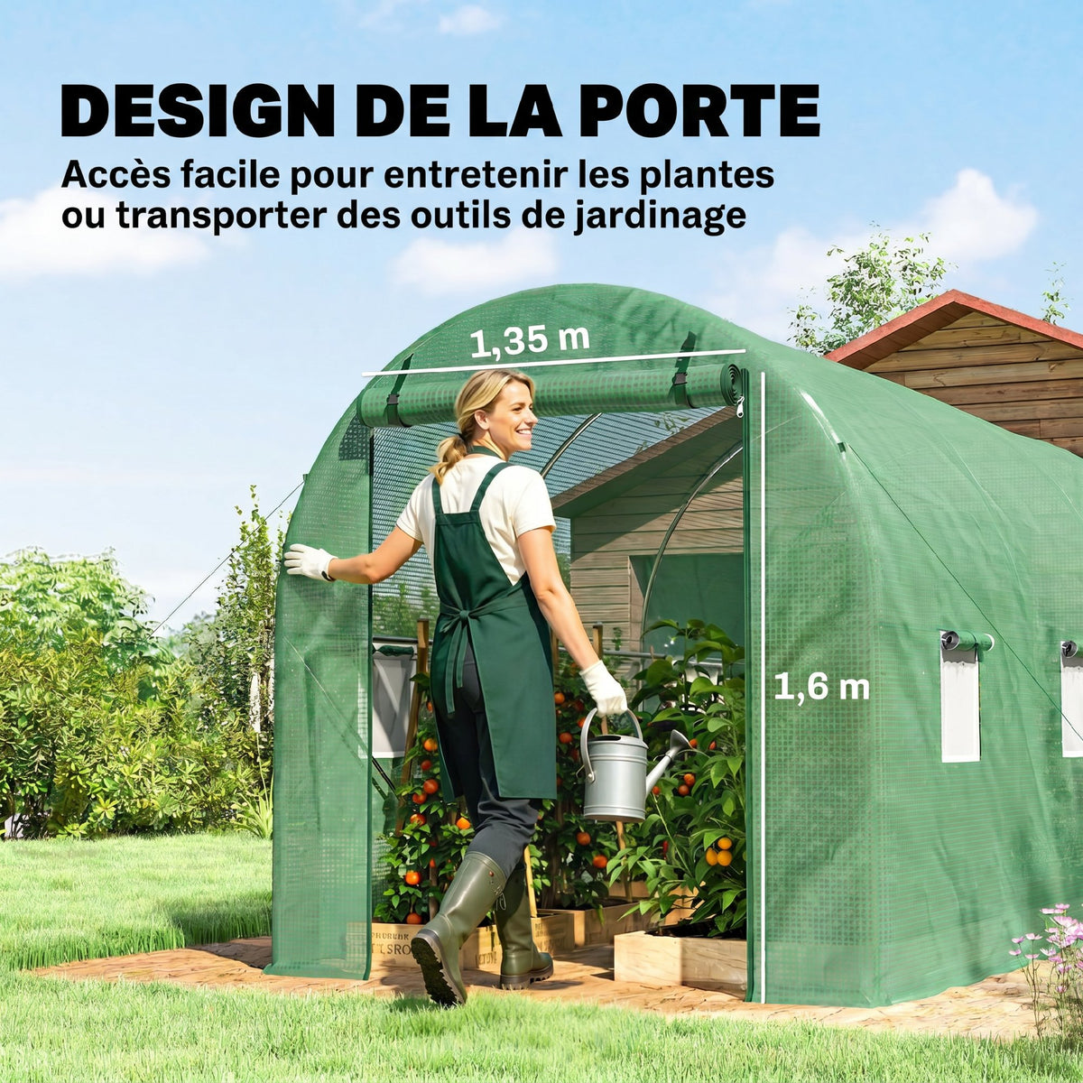 Serre de Jardin Tunnel 8 m² 4L x 2l x 1,9H m Acier galvanisé renforcé diamètre 2,4 cm + PE fenêtres Porte Vert-4