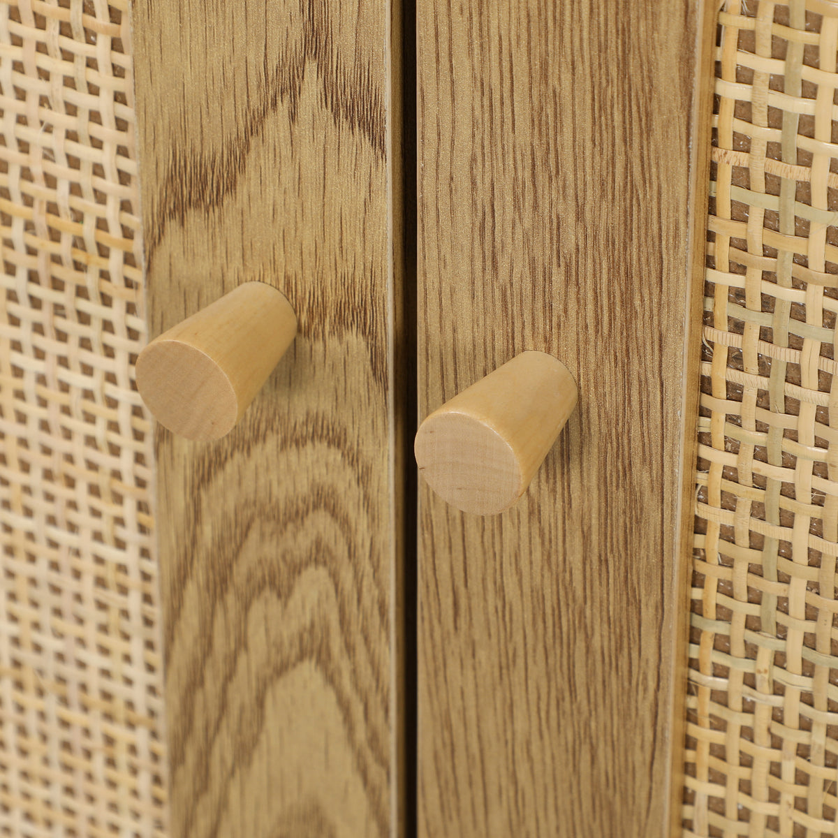 Buffet salon meuble de rangement avec placards à portes en rotin et étagère réglable, bois naturel-9