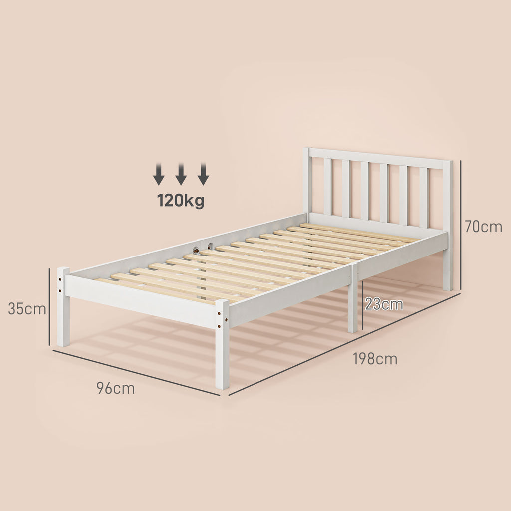 Cadre de lit en bois massif 90x190 cm lit simple avec tête de lit et sommier à lattes solide pour enfants adultes-2