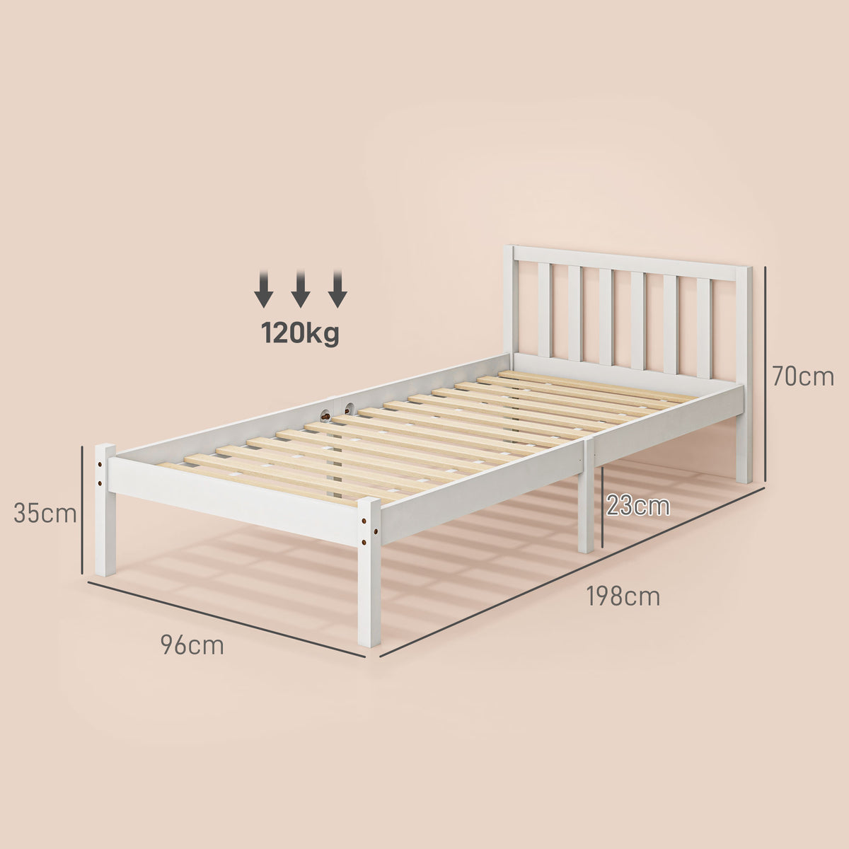 Cadre de lit en bois massif 90x190 cm lit simple avec tête de lit et sommier à lattes solide pour enfants adultes-2